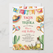 タコスとテキーラのメキシコ風 大人誕生日 招待状 (正面)