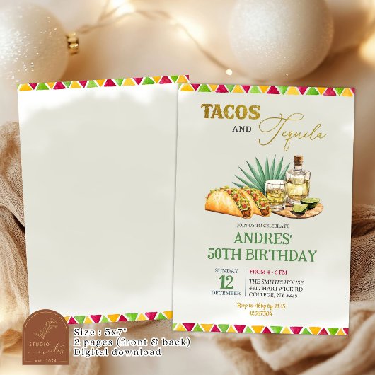 タコスとテキーラ50thメキシコ大人誕生日 招待状
