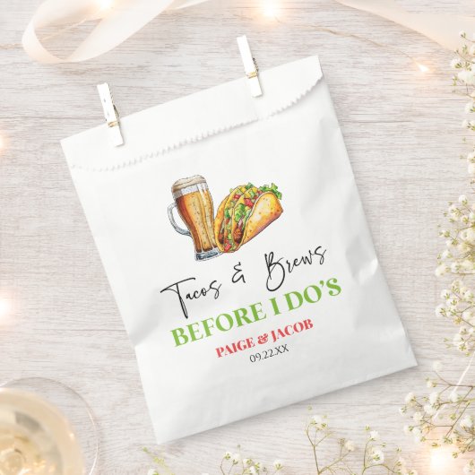タコスとビールで乾杯!結婚式のリハーサルディナー フェイバーバッグ (クリップ留めされた状態)