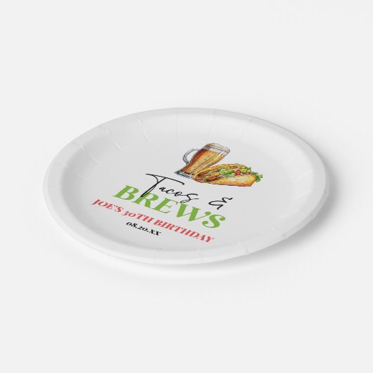 タコスとブルズビールグラス誕生日パーティー ペーパープレート (アングル)