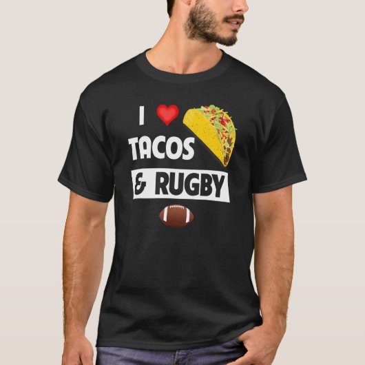 タコスとラグビーメキシコ料理ファミリースポーツが大好き Tシャツ (正面)
