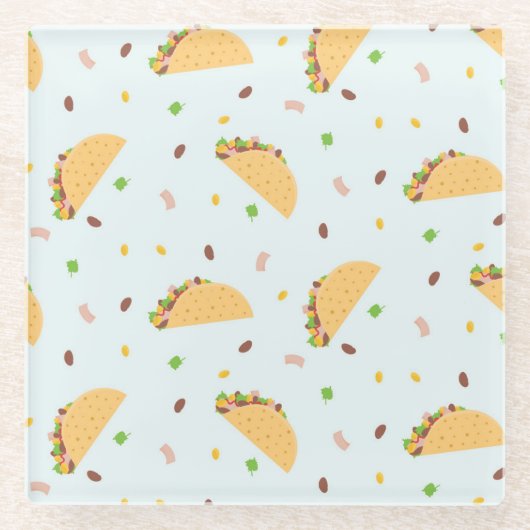 タコスのパターンに飢えている ガラスコースター (正面)