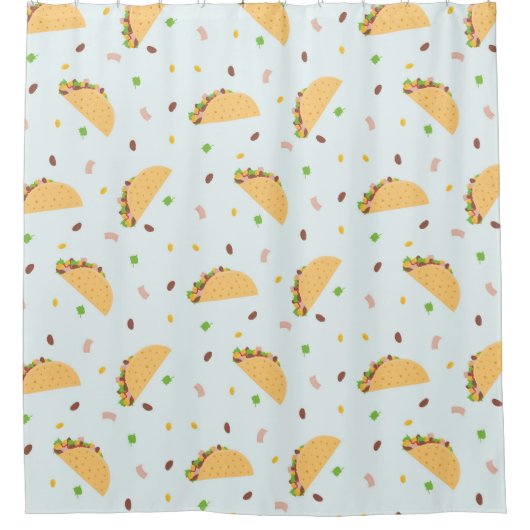 タコスのパターンに飢えている シャワーカーテン (正面)