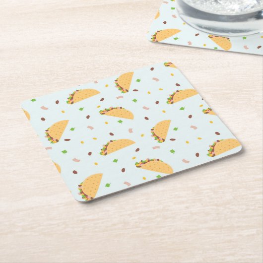 タコスのパターンに飢えている スクエアペーパーコースター (アングル)