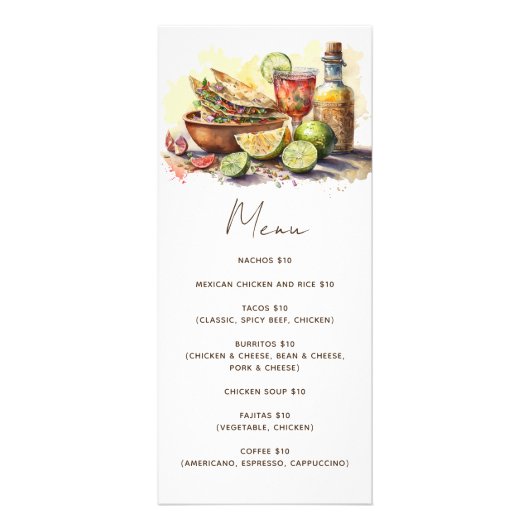 タコスのフードフェスタパーティー。メキシコ料理カフェメニュー ラックカード (正面)
