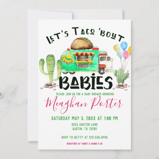 タコスの一続きのベビーのベビーシャワーは 招待状 (正面)