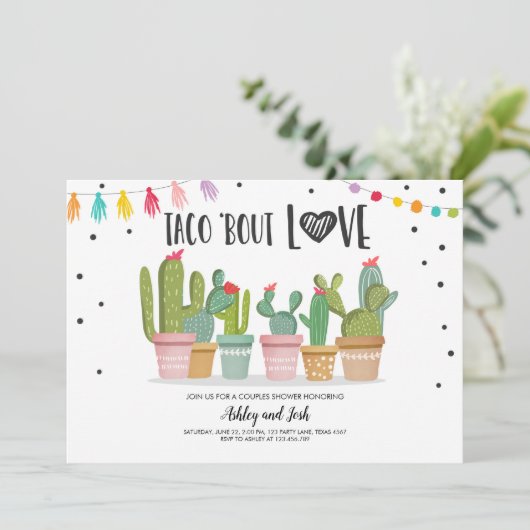 タコスの一続き愛フェスタのカップルのシャワーのサボテン 招待状 (スタンド正面)