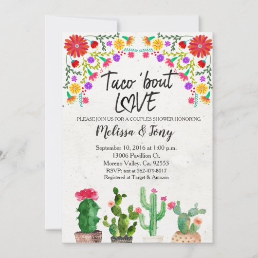 タコスの一続き愛フェスタのカップルのシャワーの招待状 招待状 (正面)