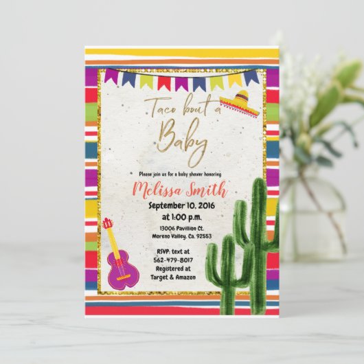 タコスの「一続きベビーのフェスタのベビーシャワーの招待状 招待状 (スタンド正面)
