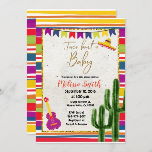 タコスの「一続きベビーのフェスタのベビーシャワーの招待状 招待状 (正面/裏面)