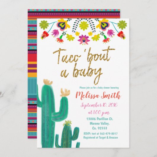 タコスの「一続きベビーのフェスタのベビーシャワーの招待状 招待状 (正面/裏面)