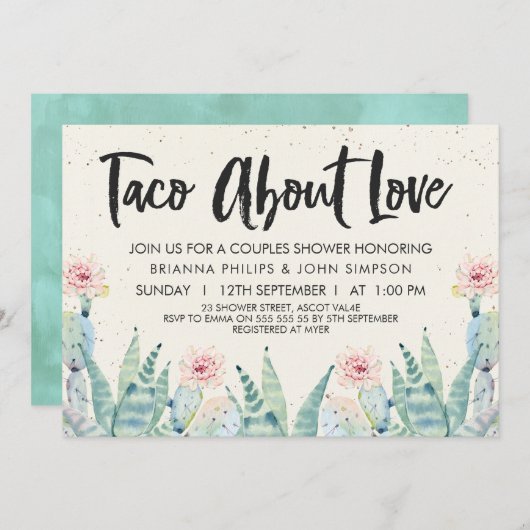 タコスの「一続き愛カップルのシャワーの招待状 招待状 (正面/裏面)