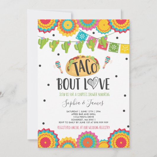 タコスの「一続き愛カップルの婚約のフェスタのパーティー 招待状 (正面)