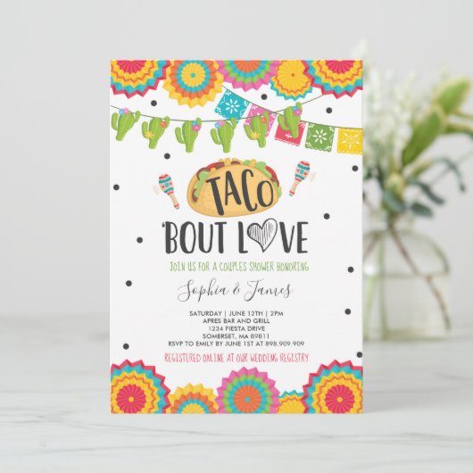 タコスの「一続き愛カップルの婚約のフェスタのパーティー 招待状 (スタンド正面)