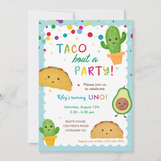 タコスはパーティー・フェスタの誕生日 招待状 (正面)