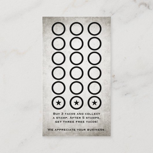 タコスはポスター切手カードを欲しがった ロイヤリティカード (裏面)