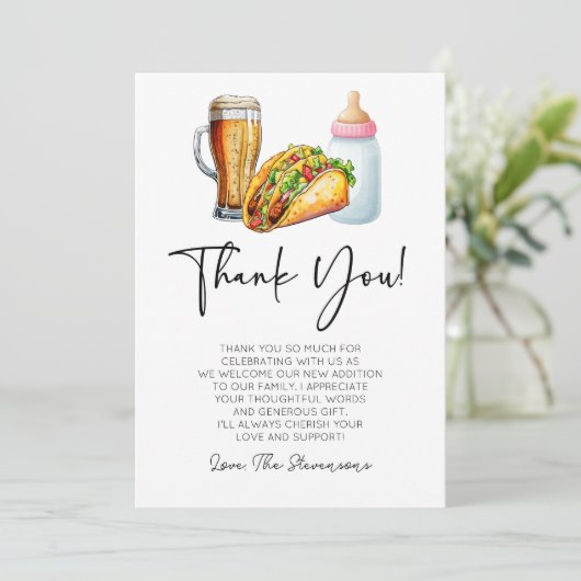タコスもオムツも!赤ちゃんシャワー サンキューカード (スタンド正面)