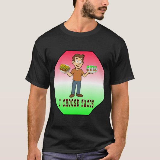 タコスを選ぶ！おもしろジム vs タコス デザイン tシャツ (正面)
