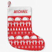 タコスパターン(の模様が)ある醜いクリスマスセーター赤 スモールクリスマスストッキング (正面)