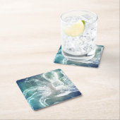 タコスミッドナイトブルーティール（緑がかった色）水彩ヴィンテージアート スクエアペーパーコースター (インサイチュ)