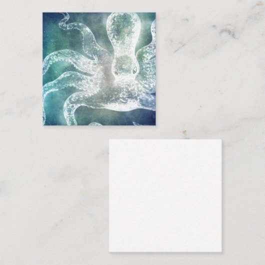 タコスミッドナイトブルーティール（緑がかった色）水彩ヴィンテージアート スクエア名刺 (正面/裏面)