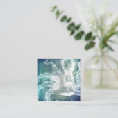 タコスミッドナイトブルーティール（緑がかった色）水彩ヴィンテージアート スクエア名刺 (スタンド正面)