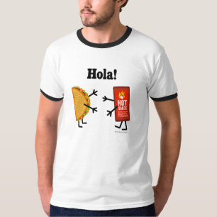 タコス及びホットソース- Hola! Tシャツ