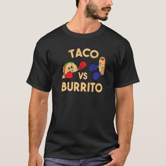 タコス対ブリトのメキシコ料理タコスBurritos Pun Tシャツ (正面)