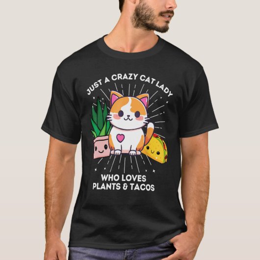 タコス熱狂するの植物が大好きな猫の女おもしろい性 Tシャツ (正面)