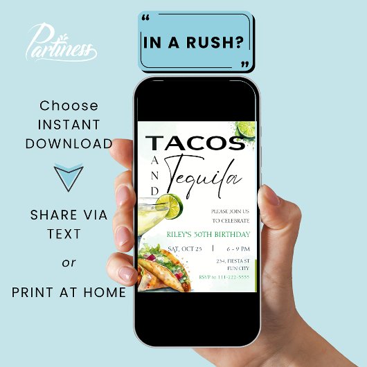 タコス&テキラマルガリタアダルトバースデーパーティー 招待状