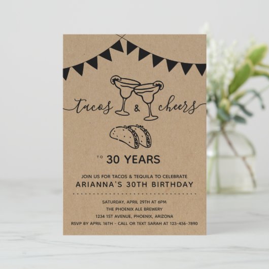 タコス&テキラマルガリータ誕生日パーティー – 任意の年齢 招待状 (スタンド正面)