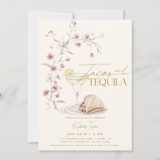 タコス&テキラワイルドフラワーブライダルシャワー 招待状 (正面)