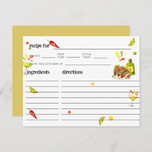 タコス&テキーラ熱帯ブライダルシャワーレシピカード ノートカード (正面/裏面)