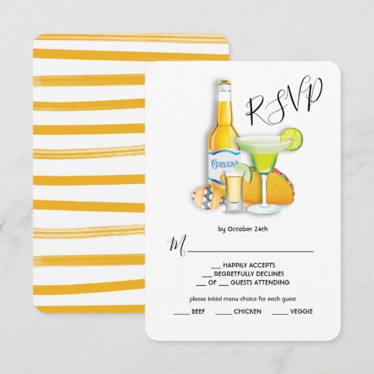 タコス テキーラ & ビア メニュー選択 RSVP カード (正面/裏面)