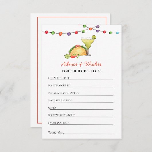 タコス＆テキーラ フィエスタ シャワーのアドバイスと願い 招待状 (正面/裏面)