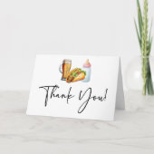 タコス、ビール、おむつも！ベビーシャワー サンキューカード (正面)