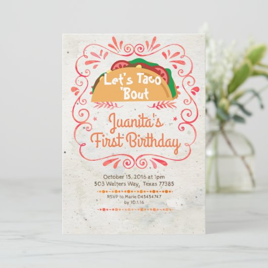 タコス·フィエスタメキシコ誕生日パーティーの招待 招待状 (スタンド正面)