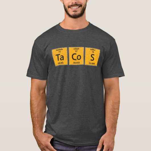 タコス 周期表 食品 科学 おもしろ Tシャツ (正面)