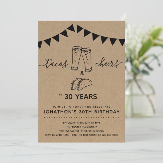 タコス&応援&ビール誕生日パーティー – 任意の年齢 招待状 (スタンド正面)