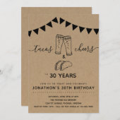 タコス&応援&ビール誕生日パーティー – 任意の年齢 招待状 (正面/裏面)