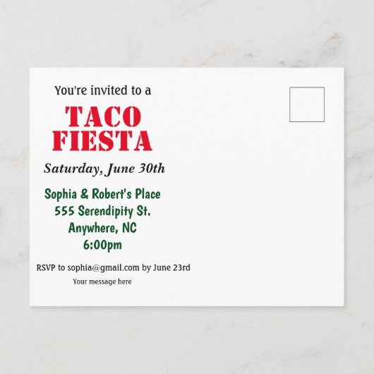 タコタイムだ |タコパーティーフェスタ招待状 インビテーションポストカード (裏面)