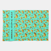 タコタイムメキシコクールのフードパターンブルー キッチンタオル (横)