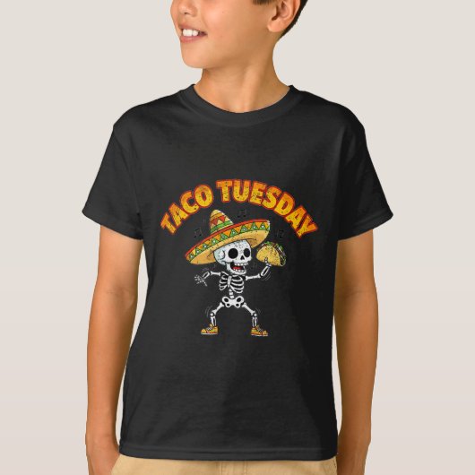 タコチューズデイ ダンシングスケルトン 面白いシンコデマヨ Tシャツ (正面)