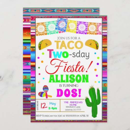 タコツーズデイズセカンド誕生日フィエスタ招待状 招待状 (正面/裏面)
