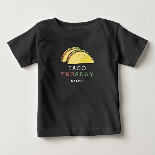 タコツーズデイ・ツーサデイ 2歳誕生日ボーイ ベビーTシャツ (正面)