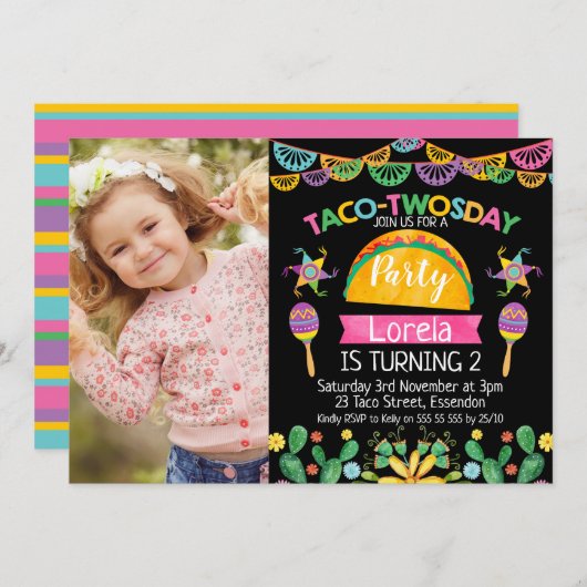 タコツーズデイ メキシカン 2歳の誕生日招待状 招待状 (正面/裏面)