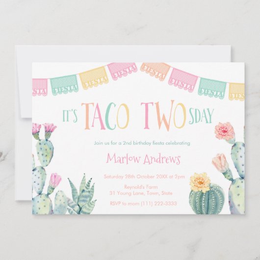タコツーデイズセカンドバースデーパーティーフィエスタフォーガール 招待状 (正面)