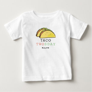 タコツーデイ・ツー・デイ ホワイト 2歳誕生日 男の子 ベビーTシャツ