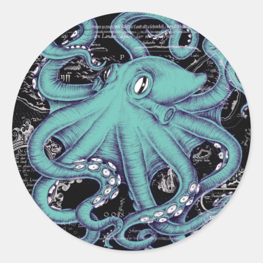 タコティール（緑がかった色）ヴィンテージマップインク ラウンドシール (正面)