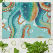 タコティール（緑がかった色）ヴィンテージマップウォーターカラー キッチンタオル (折り畳み)